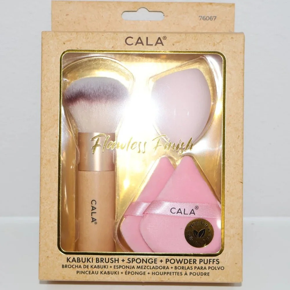 CALA 3 Piece Kabuki Brush Sponge And Powder Puffs Set